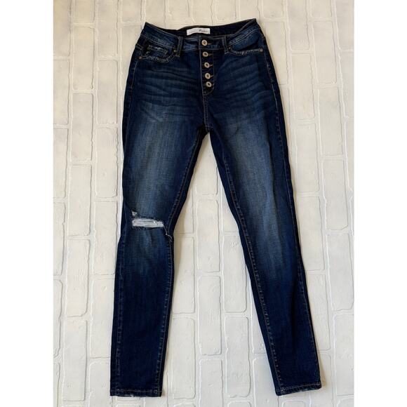 KanCan Curvy Distressed Medium Wash Button Stretch Denim Jeans -sz 5/26 - Picture 1 of 6
